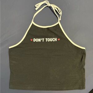 Black Halter Top with 'Don't Touch' Print